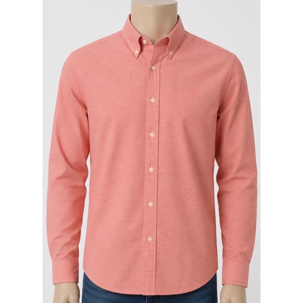 Chaps Mens Classic Fit Orange Gingham Button Down Shirt 17-17.5 36/37